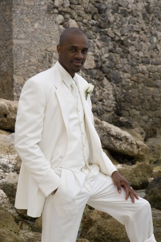 White on White Tuxedo Tres Handsome for Destination Weddings